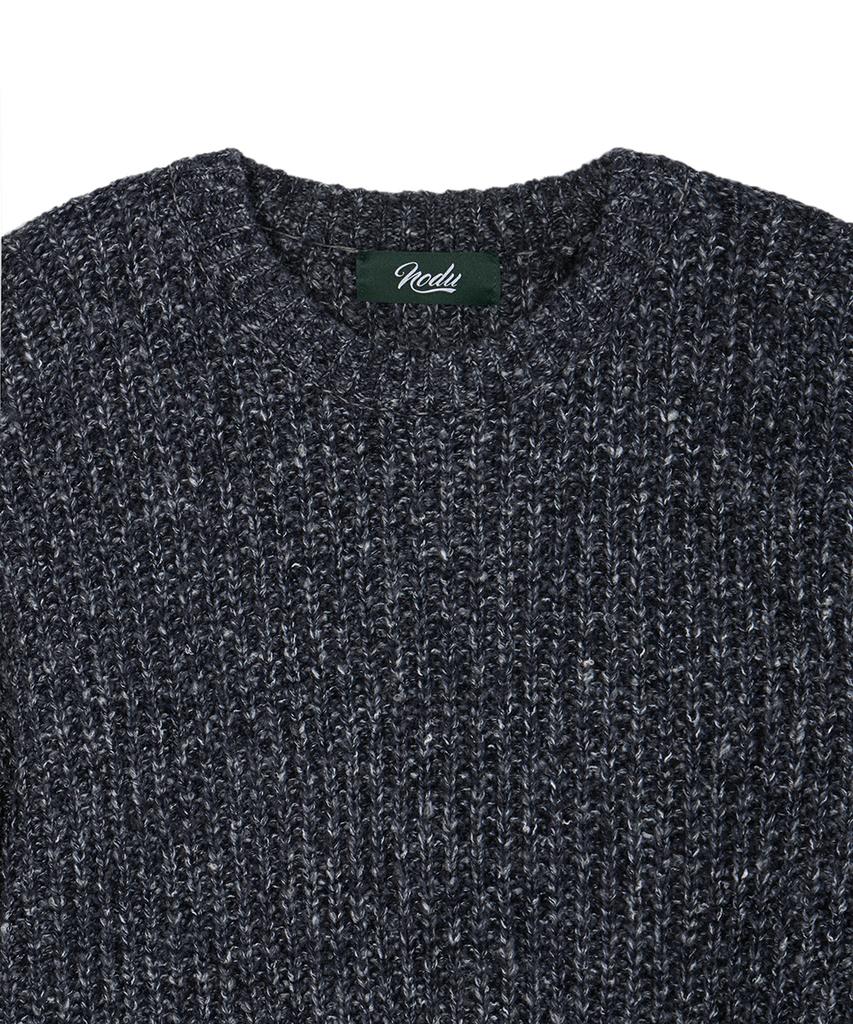 NODU Adn Heathered Hatch Round Semi-Overfit Long Sleeve Knit [Navy]
