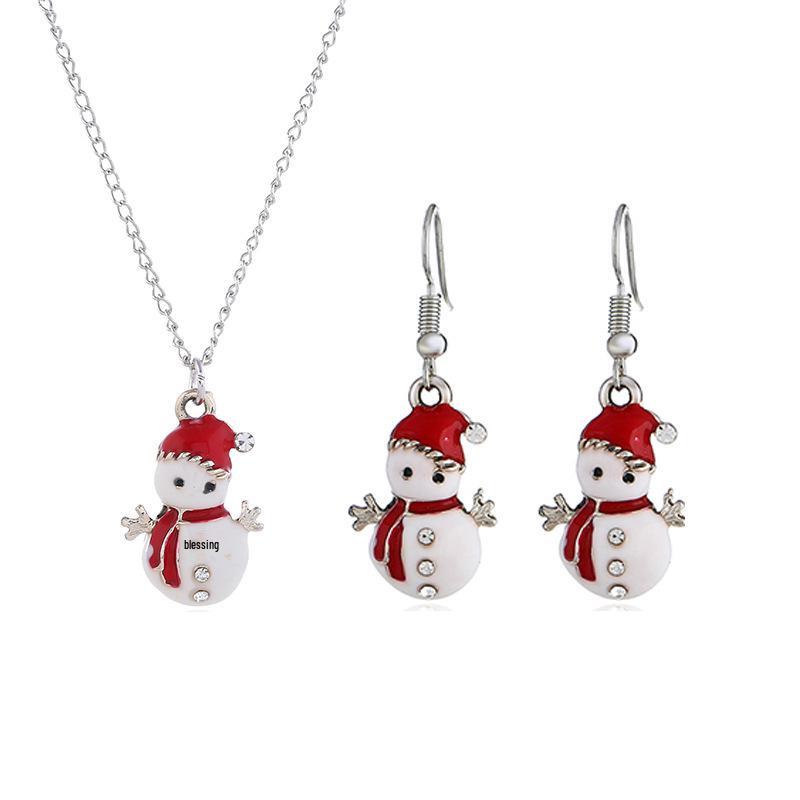 Cartoon Snowman Christmas Earrings and Necklace Set
