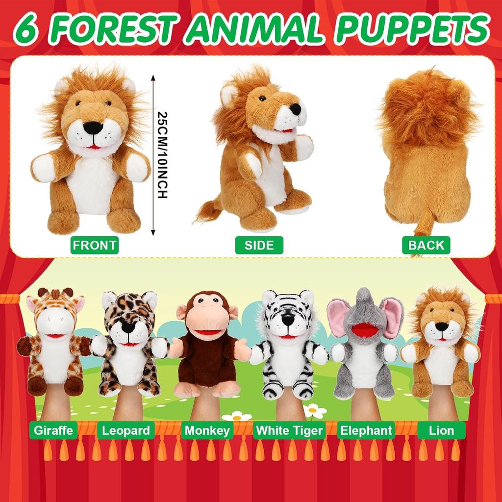 Lenwen 6 Pcs Valentines Day Gifts for Kids Hand Puppets Bulk with Working Mouth 10 Inches Plush Animal Hand Puppet Toddler Plush Toys for Classroom