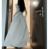 White One-length Neck Long-sleeved Dress for Women's Spring and Autumn New Off-shoulder Waist-hugging Slimming A-line Long Skirt