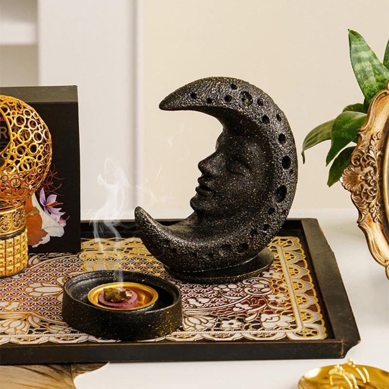 Moon Themed Resin Aromatherapies Burners Middle Eastern Dust Resistant Ashes Catcher Decorative Piece for Living Space