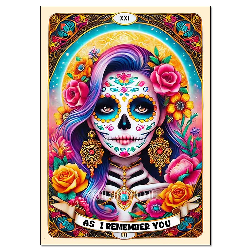 Peinture Art Diamant DIY Squelette Dames Mosaïque Point de Croix Set Art Fleur Pierre Précieuse Incrustation Cadeau DIY Décoration Peinture