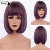 Bob Wig Straight Short Black To Blue Ombre Daily Synthetic Wigs For Women With Bangs Nutural  Heat Resistant Fiber Cosplay Hair