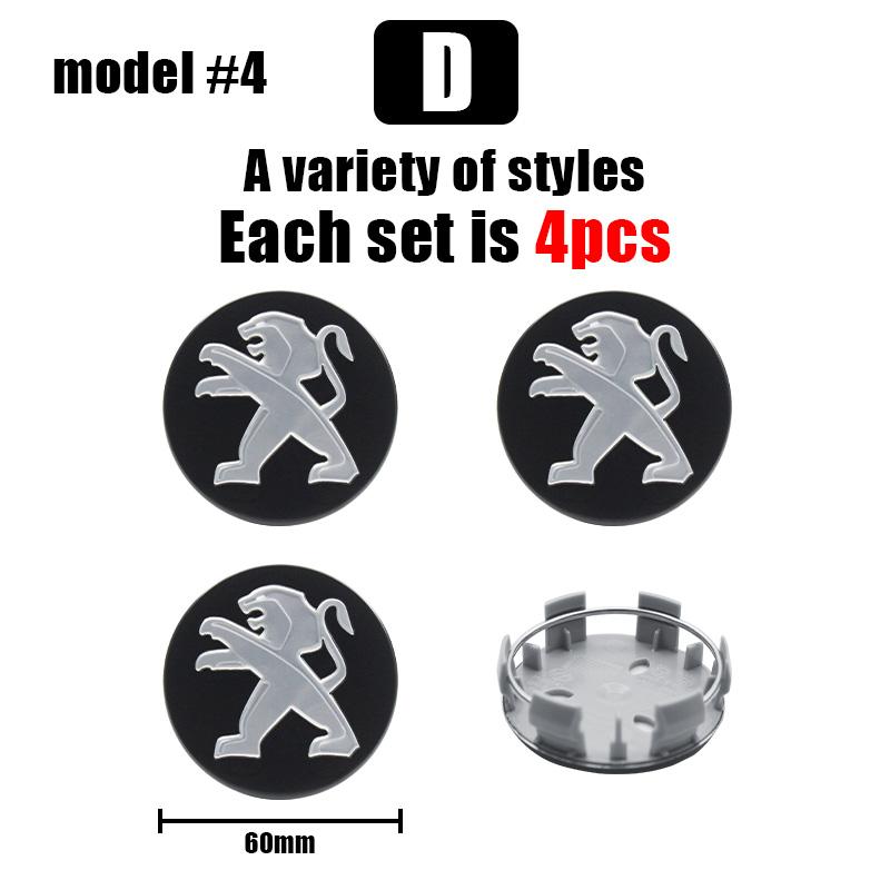 2026 Hot Car Sticker 4pcs Car 60MM Wheel Center Covers Hub Caps Badge Emblem For Peugeot 405 605 806 RCZ 206 207 208 306 307 508