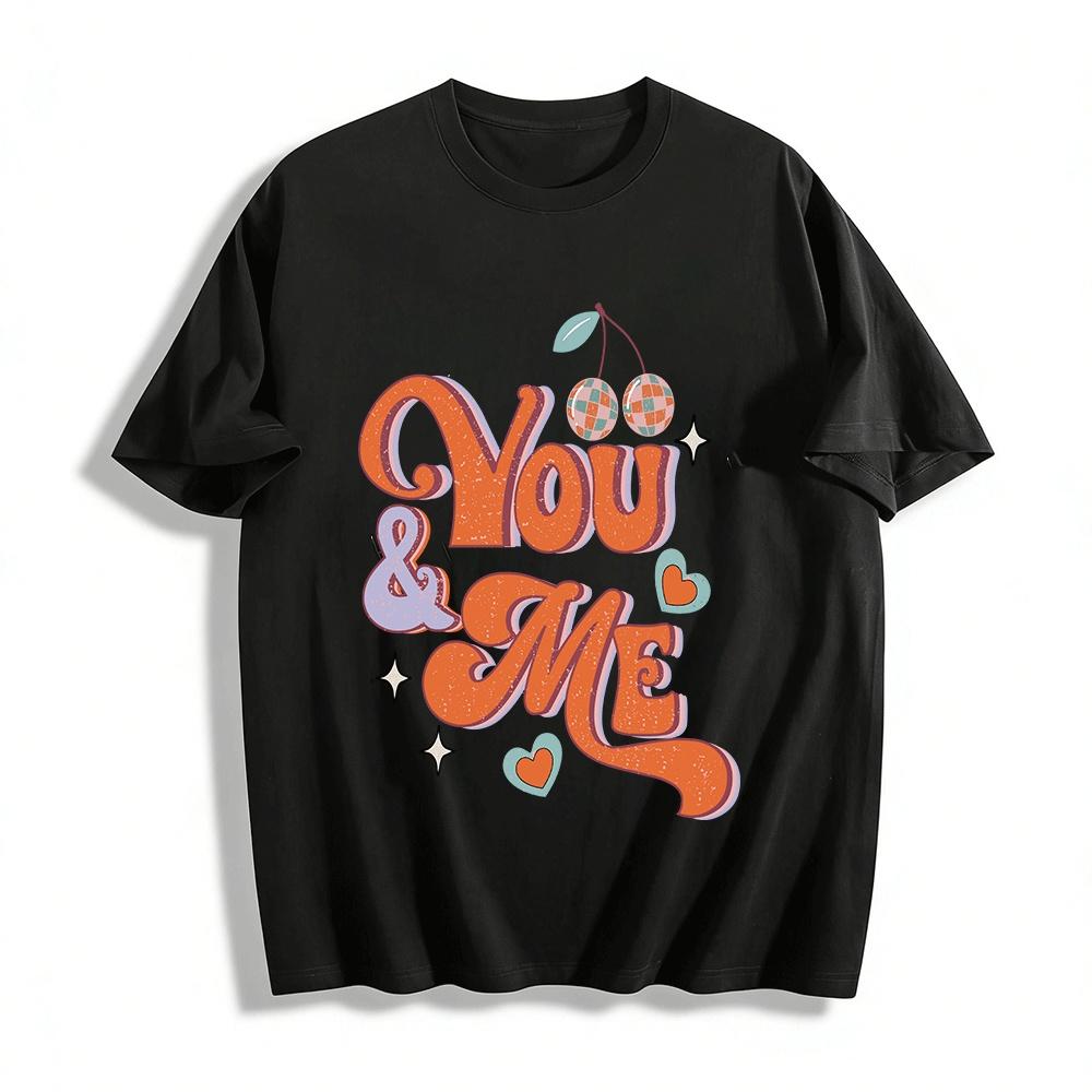 Retro You & Me Cherry Print Casual Top For Men And Women Pure cotton T-shirt XXS