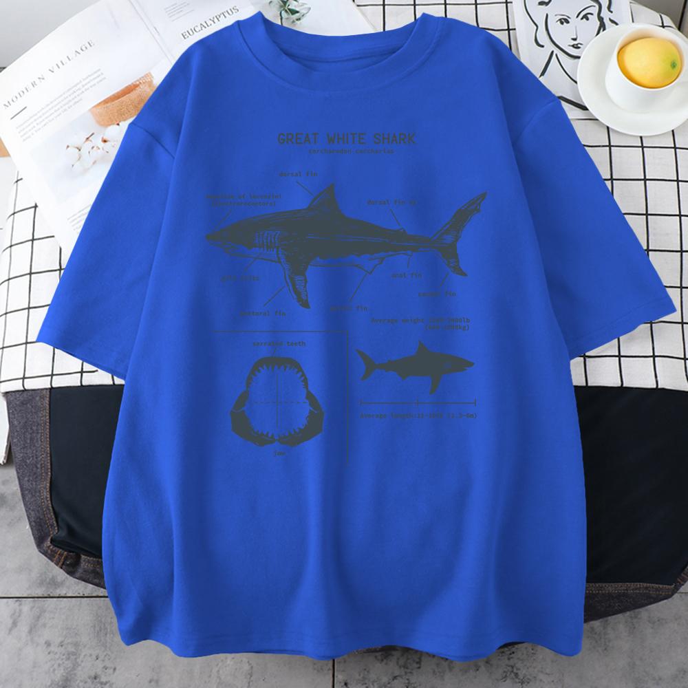 Great White Shark Anatomy T-Shirt New Summer Men Street Short Sleeve Hip Hop Punk Style Boy Casual Tops Oversize White Tees