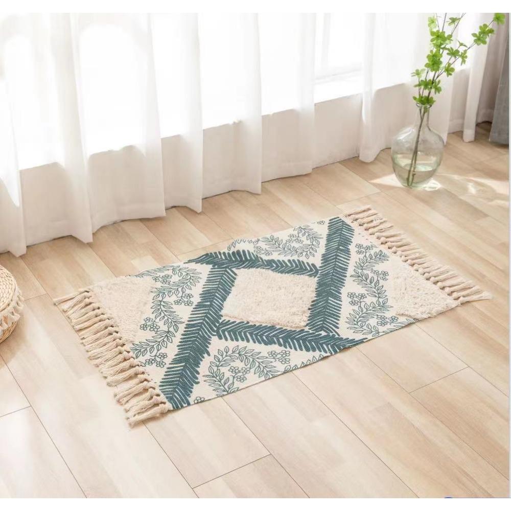 

Tufted Bohemian Rug Nordic Minimalist Cotton Linen Doormat for Bedroom Living Room Coffee Table Non Slip Floor Mat 60 * 90
