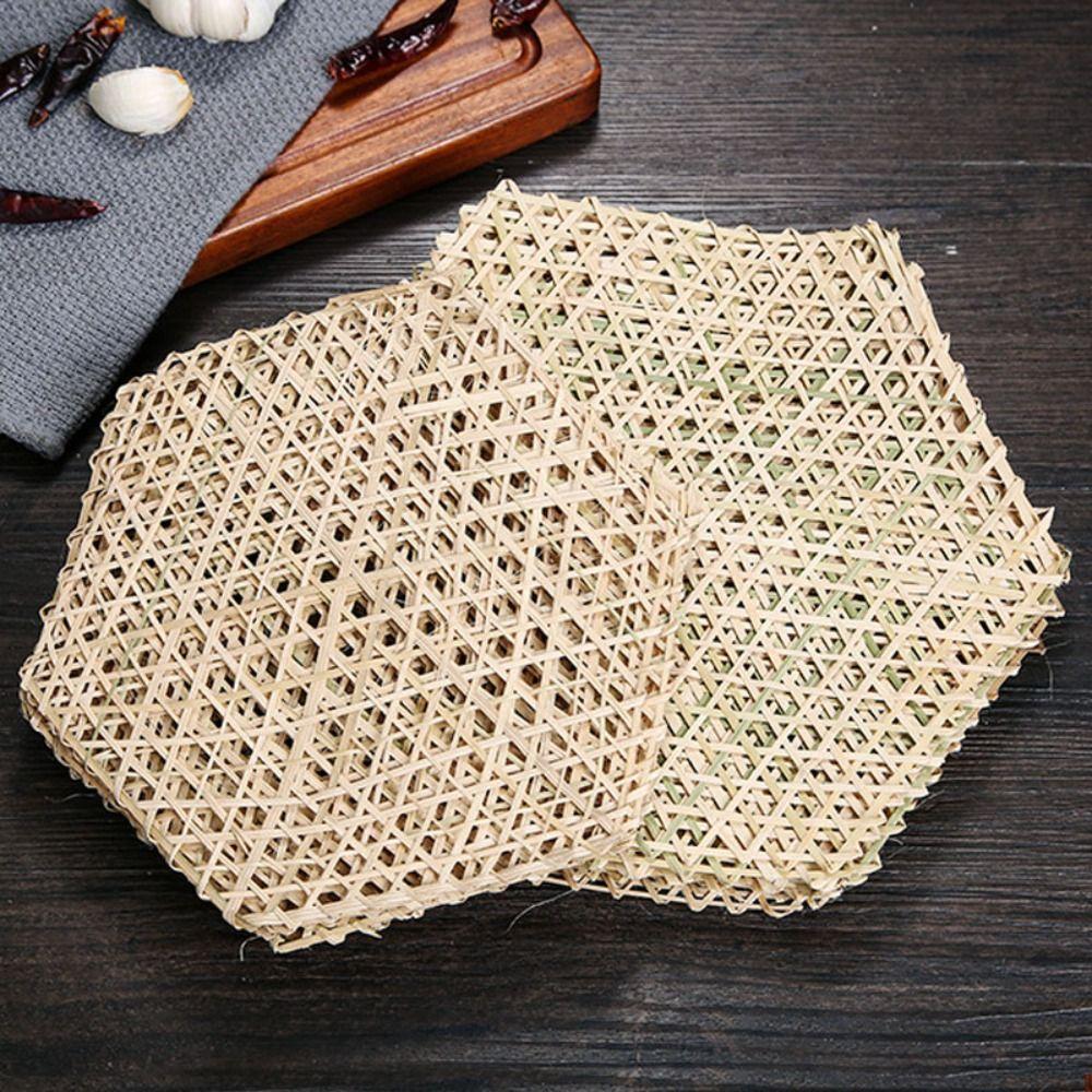 10pcs Oil Drainage Net Bamboo Woven Food Mat Hexagonal Plate Mat Fried Food Oil Mat Kitchen