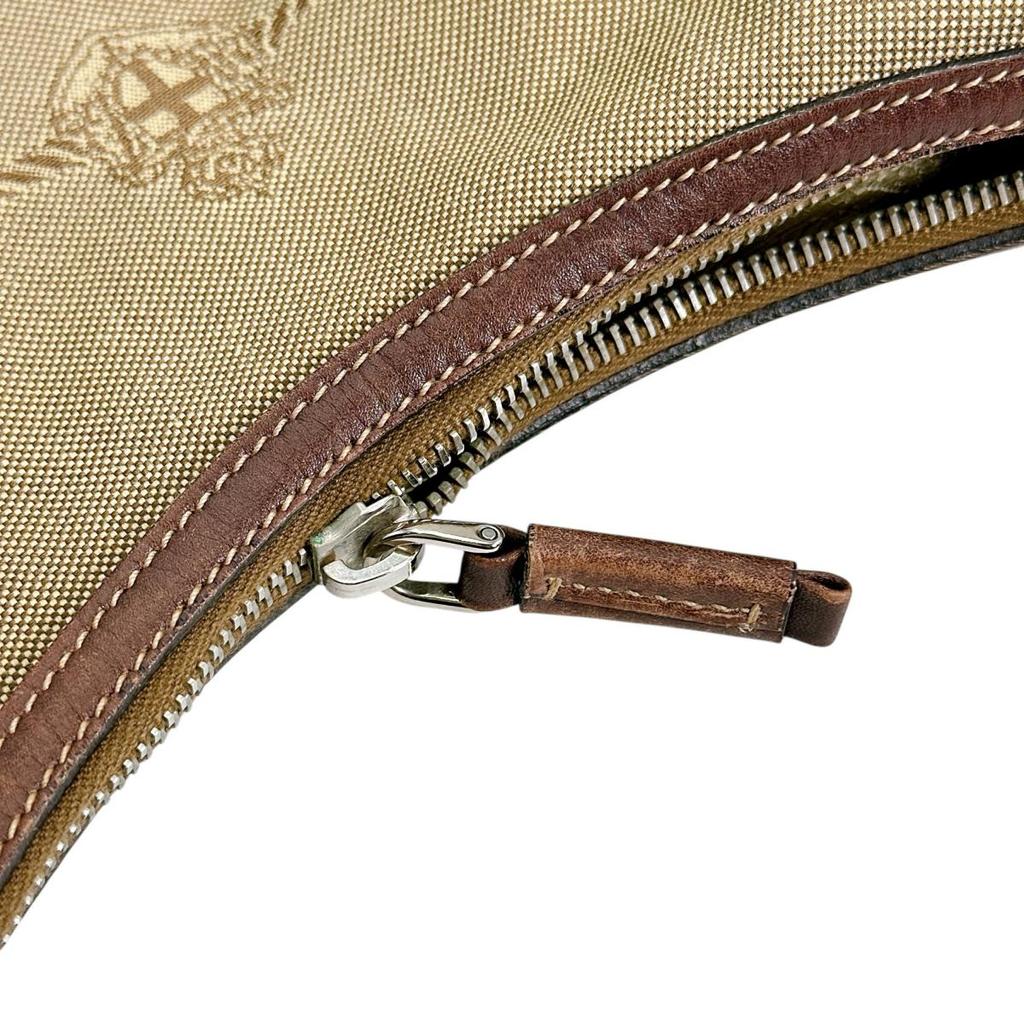PRADA Logo jacquard Handbag canvas khaki Women BR3423 Used
