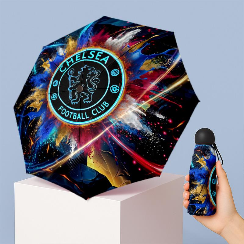 Chelsea FC Pattern Printed Mini 5 Folds 8 Ribs Compact Umbrella Windproof Waterproof Lightweight Portable Folding