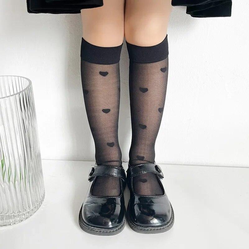 1 Pair Kids Girl Silk Sock Fashion Heart Bowknot Calf Sock for Children Girl Summer JK Thin Soft Breathable Little Girl Sock
