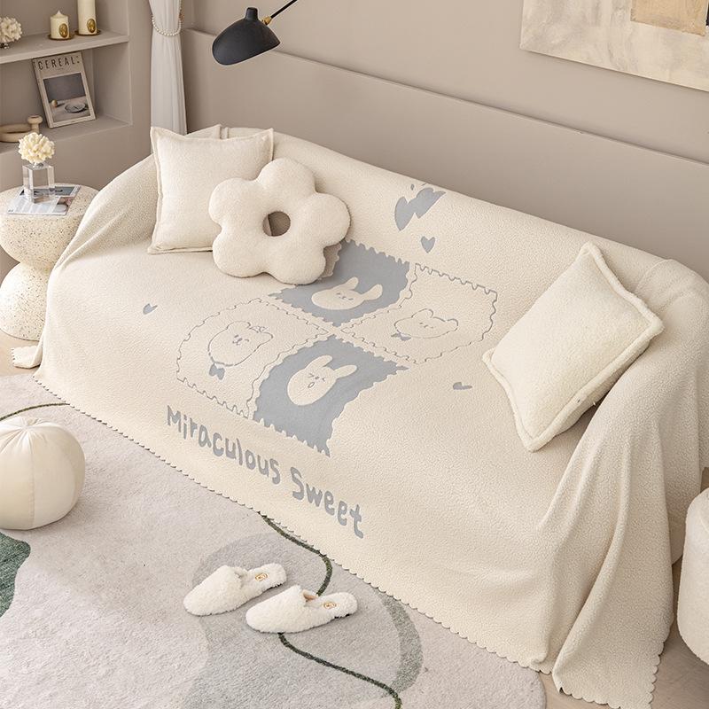 

Ins Plush Sofa Towel Blanket Cute Leather Sofa Cover Cloth Anti Cat Scratch All Inclusive Universal Sofa Cover Winter Warm Soft 180*130cm