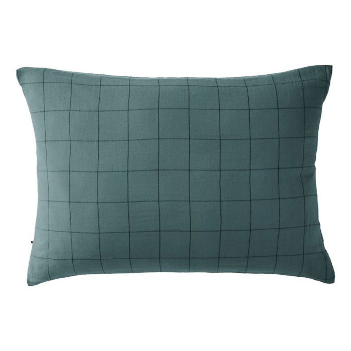 Woven-dyed Pillowcase Large Checks Deco "Gaïa Match" 60 X 60 Cm & 50 X 70 Cm "Cotton Gauze" - Gaïa Match Duck - 50 X 70