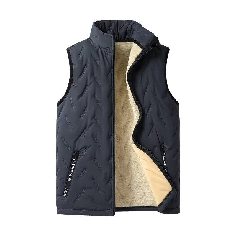 Autumn and winter lamb wool warm vest men's casual stand-up collar fleece jacket men's versatile loose vest men