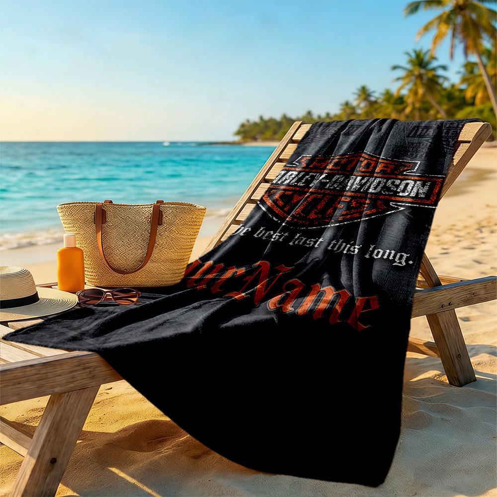 Harley-Davidson Motos Personnaliser Texte Serviette de Plage Douce Durable Séchage Rapide