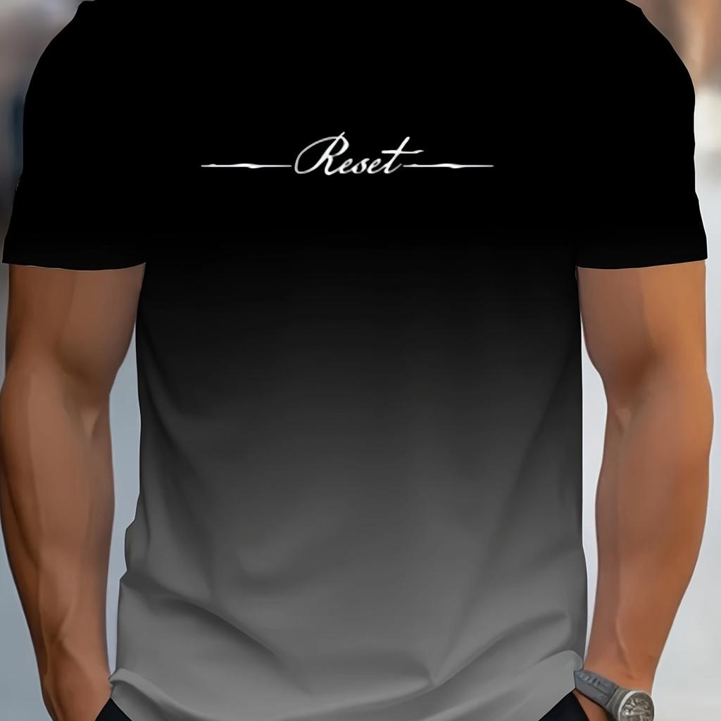 T-Shirt für Herren mit Alphabet-Print, Farbverlauf, Rundhalsausschnitt und kurzen Ärmeln, lässiges Sommer-T-Shirt für den Alltag und Urlaubsresorts