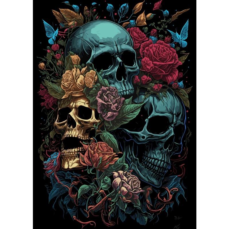 Skull and Rose Poster Abstract Horrible Full Skulls Canvas Painting Magic Wall Art for Living Room Home Decor Mural