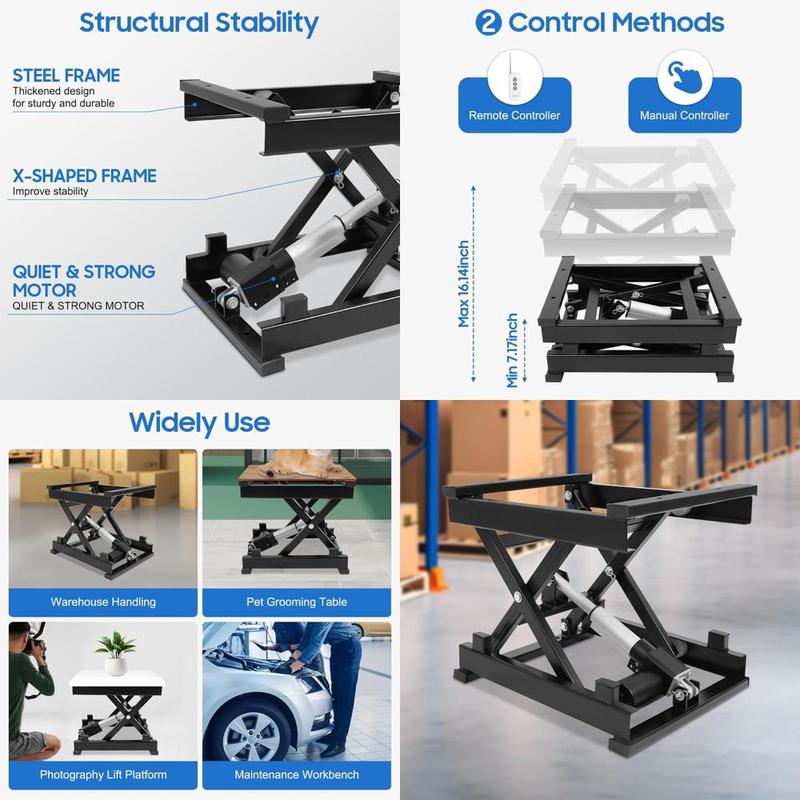 Adjustable Height Electric Scissor Lift Table with Remote, 130lbs Capacity for Material Handling