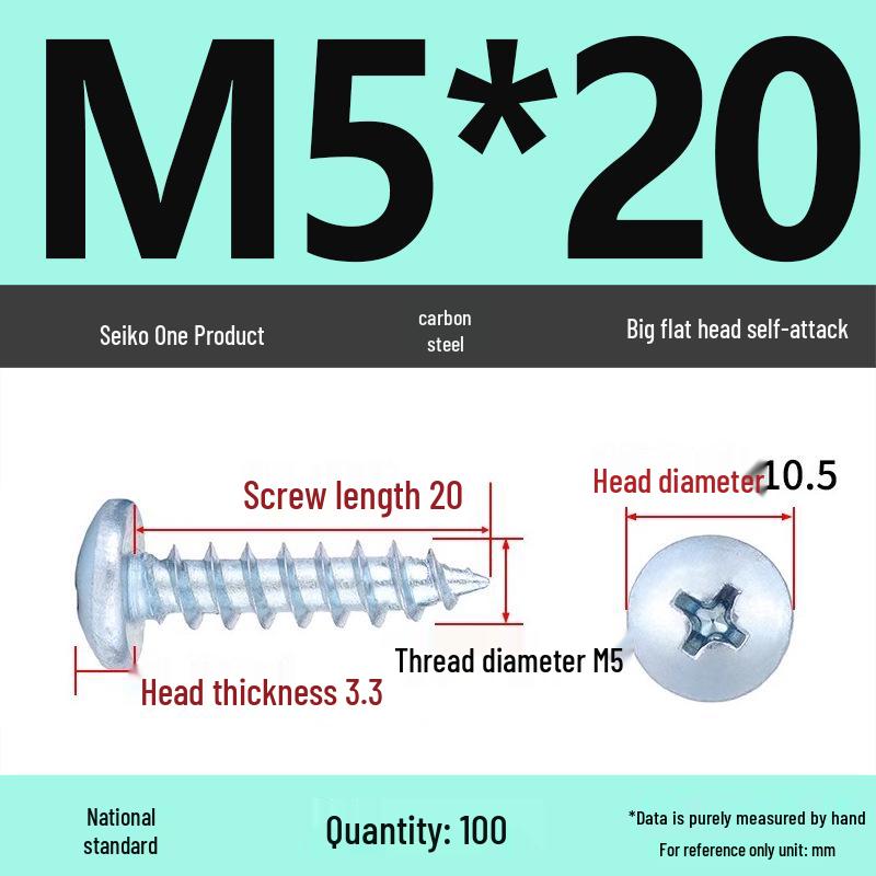 Galvanized M3 Phillips Flat Head Self-Tapping Wood Screws, High-Strength, Large Head