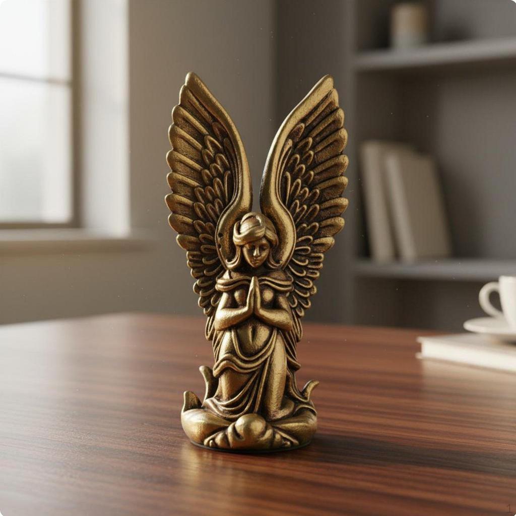 Vintage Metal Angel Ornament Intricate Details Brass Figurine for Desktop, Office, Bookshelf