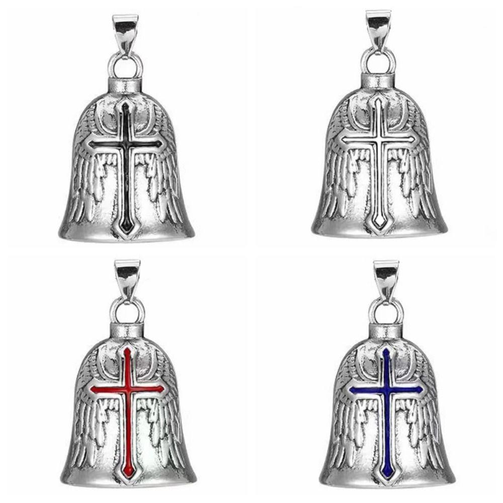 Retro Motorcycle Guardian Bell 3D Design Evil Spirit Trap Bell Vintage Cross Pendant Bell  Men