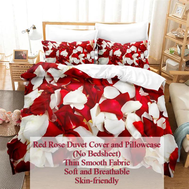 Red Rose Queen Size Duvet Cover 220X240 Bedding Set 3Pcs/2Pcs With Pillowcase Flower Quilt Cover For Double Bed Single Beds