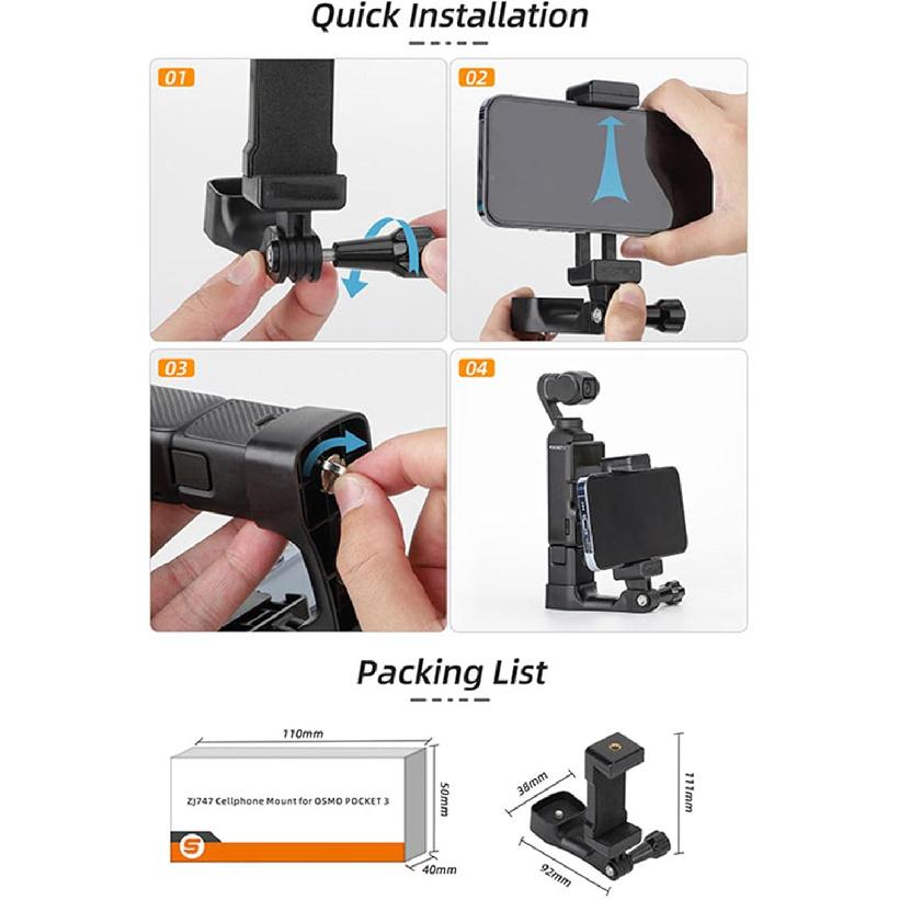 LICHIFIT Phone Holder for DJI Osmo Pocket 3 Camera Mount Front Mobile Phone Clip Clamp Smartphone Bracket Handheld Shooting Expansion Adapter