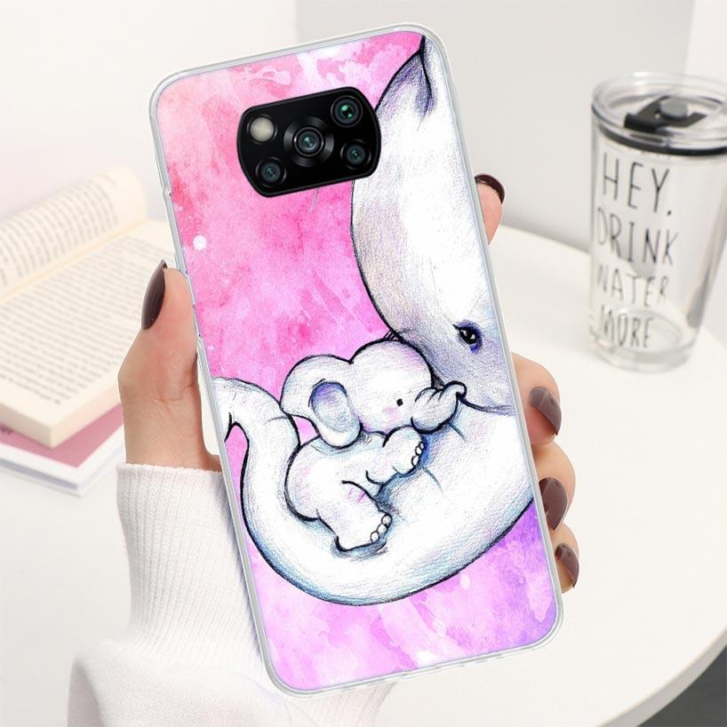 Cartoon Elephant Pink Phone Case For Xiaomi Poco X3 Nfc X5 X6 X7 Pro F7 Ultra F6 F5 F4 M6 M5S X4 GT M4 M3 F3 Soft Cover Shell Po