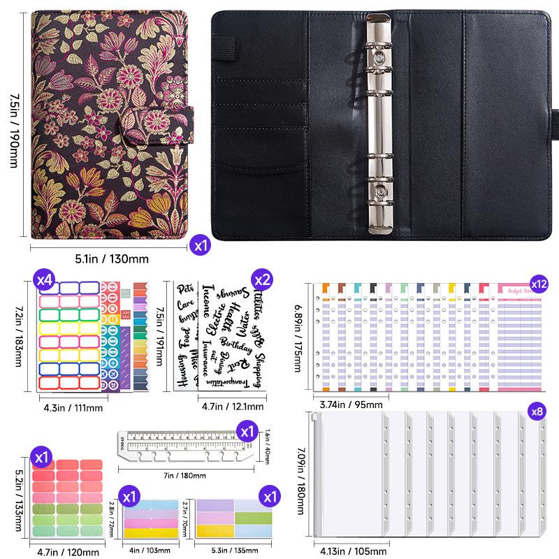 Creative A6 Loose-leaf Notebook with Zipper Bag - Macaron Floral Cash Budget Planner
