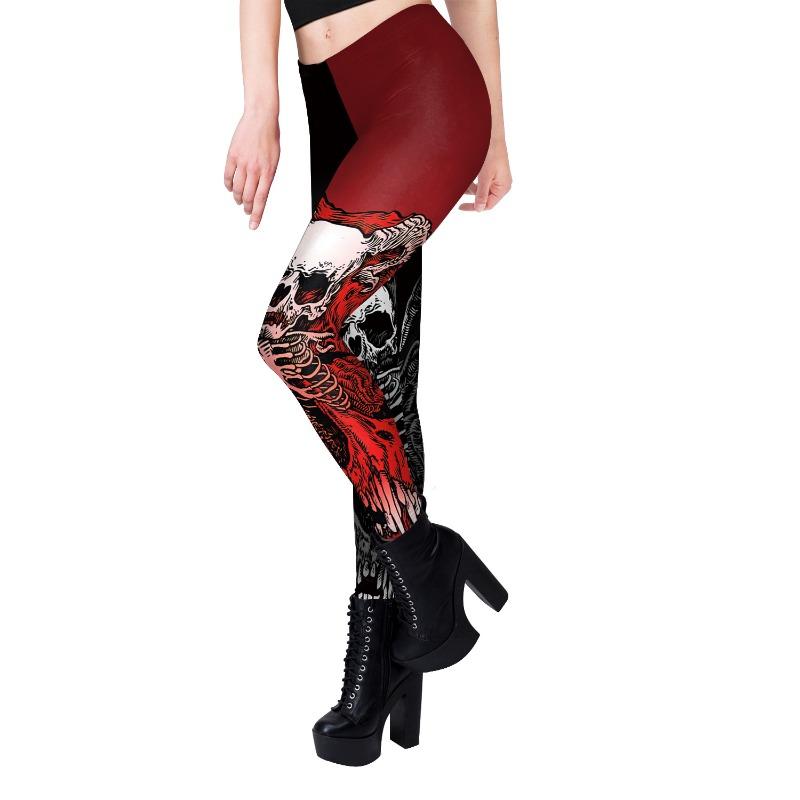 Halloween Pants Skull Pattern Digital Printing Striped Small Feet Yoga Pants Leggings Women