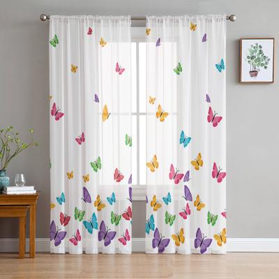 Colorful Butterfly White Sheer Curtains for Living Room Decoration Window Curtains for Kitchen Tulle Voile Organza Curtains