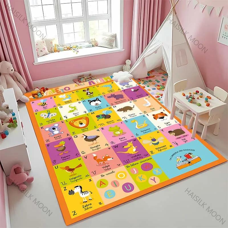 Tapete 3D ABC para Quarto de Crianças, Tapetes Infantis ABC para Chão, Tapete de Brincar com Alfabeto Tapetes Infantis Elementares Pré-escolares com Ilustrações de Animais