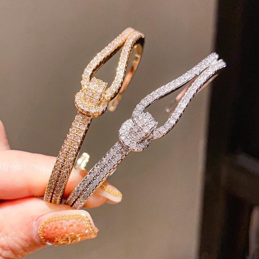 Copper Zirconia Interlocking Open Bracelet For Ladies Trendy Fashion Accessories