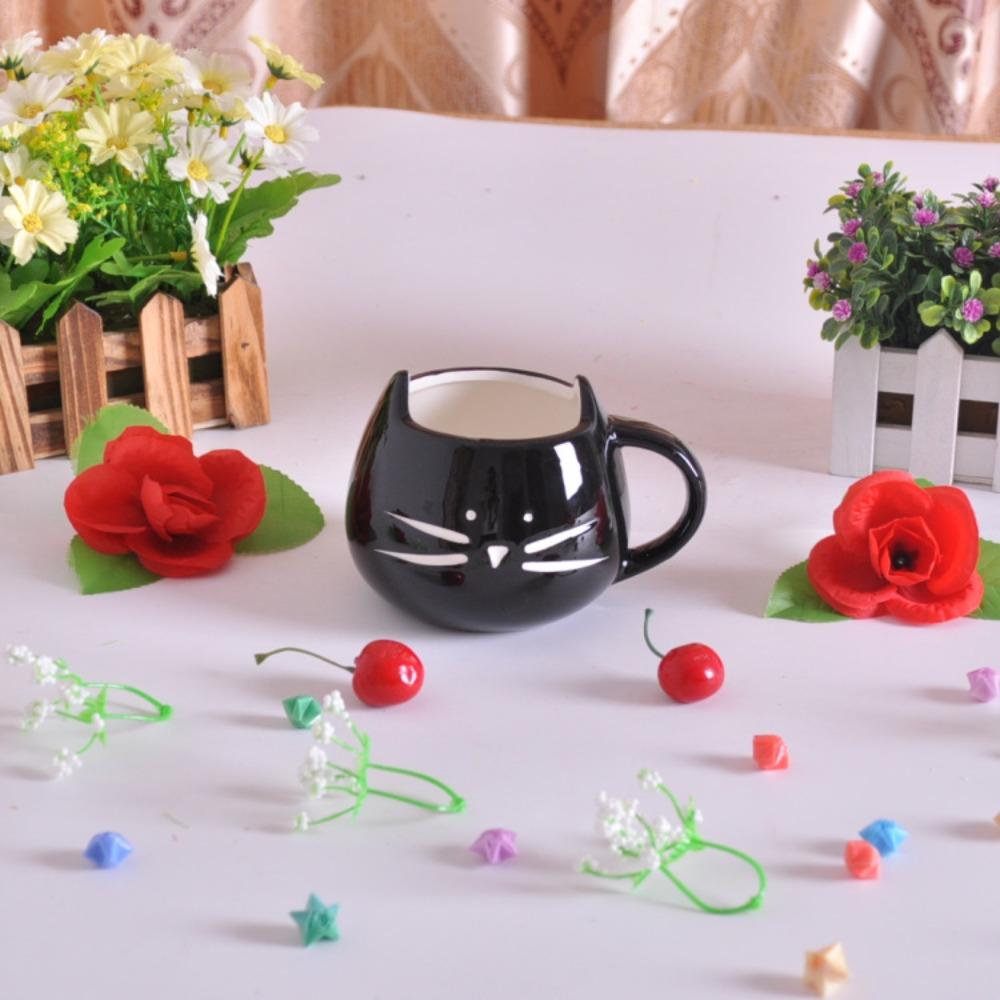 Kreative niedliche schwarz-weiße Katze Keramiktasse, Wasserbecher, Tasse bemalte Keramiktasse Becher
