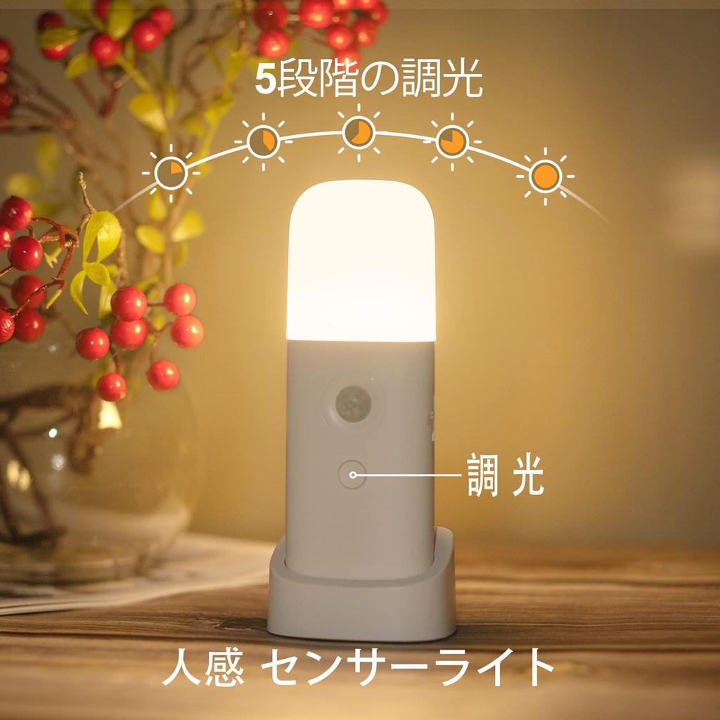 YELKO Motion Sensor Night Light, 2000mAh Rechargeable Portable Dimmable Night Light with 5 Brightness Levels for Kids and Adults