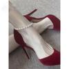Autumn New Pearl Red Single Shoes Niche French Design Sense Straps Stiletto Bag Head Pointed High Heels