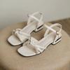 Fashion With Low Heels Footwear One Word Block Heel Pearl White Sandals for Women Summer 2024 Ladies Shoes New Breathable Fashion Sale F