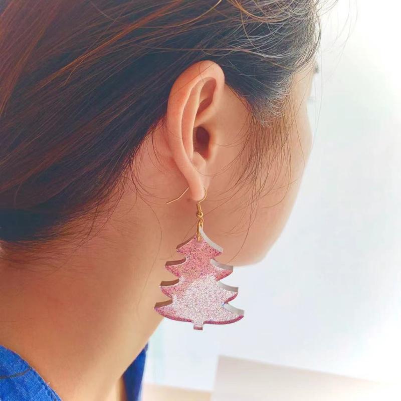 Eardrops Ear Stud Dangles Casting Mold UV Crystal Resin Epoxy Mold DIY Cute Christmas Pine Tree Earrings Silicone Mold