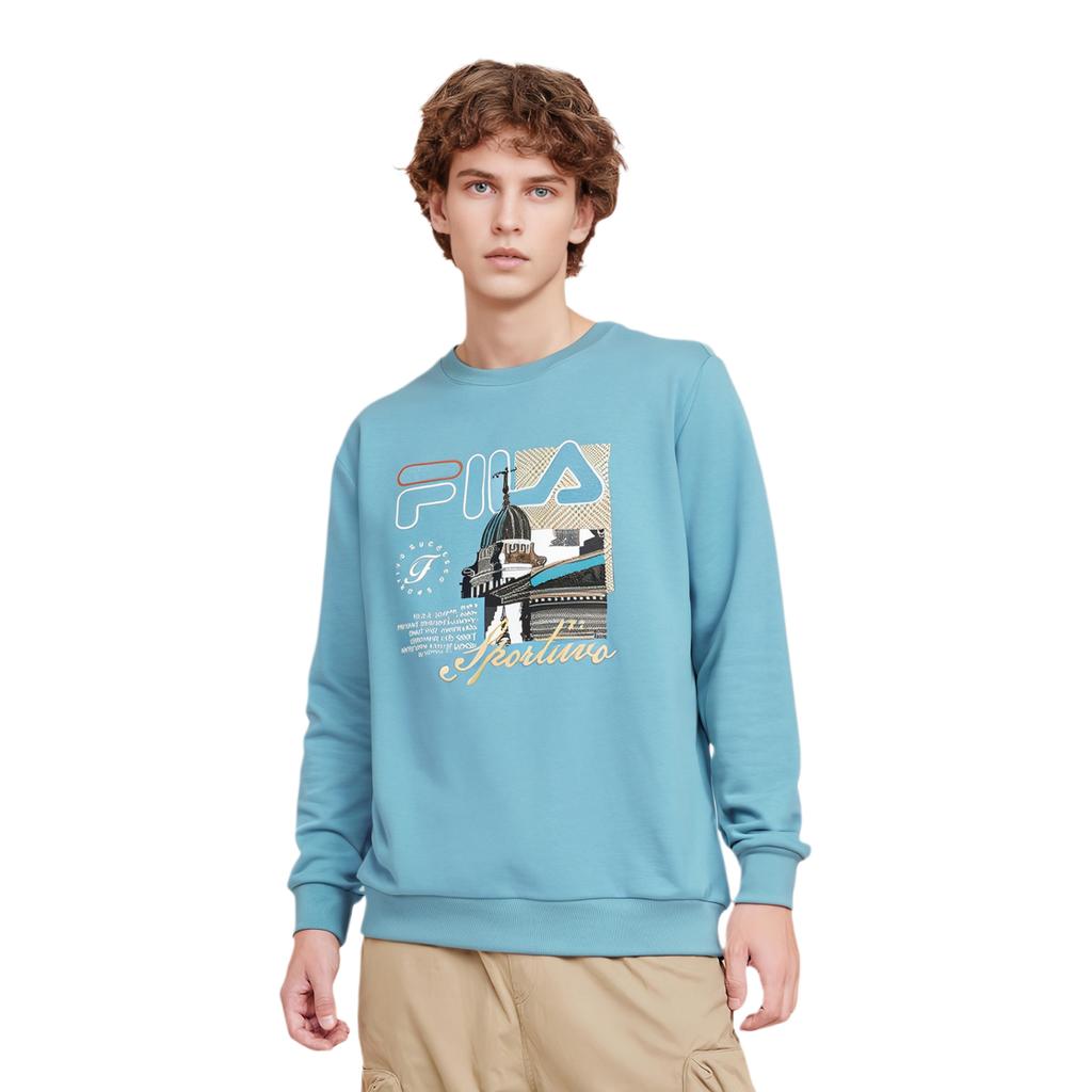 Fila Solid Color Printed Fashion Casual Knit Set Sweatshirt Unisex Sweatshirt Light-Blue F11M338202FBU