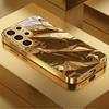Metallic Paint Tempered Glass Phone Case for  Ultra Full Gold Electroplated Frame Crinkle Gold Foil Glossy Mirror Cover