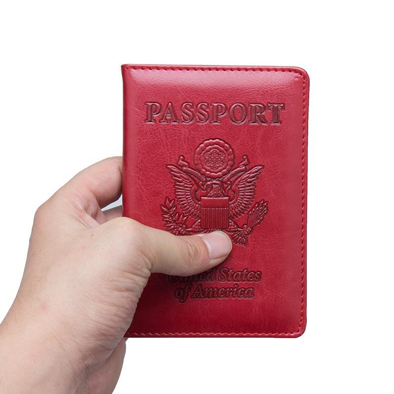 New US Passport Holder Leather Thin Passport Covers Golden Copper Corner Id Card Holder Plane Ticket Holder Travel Accessories