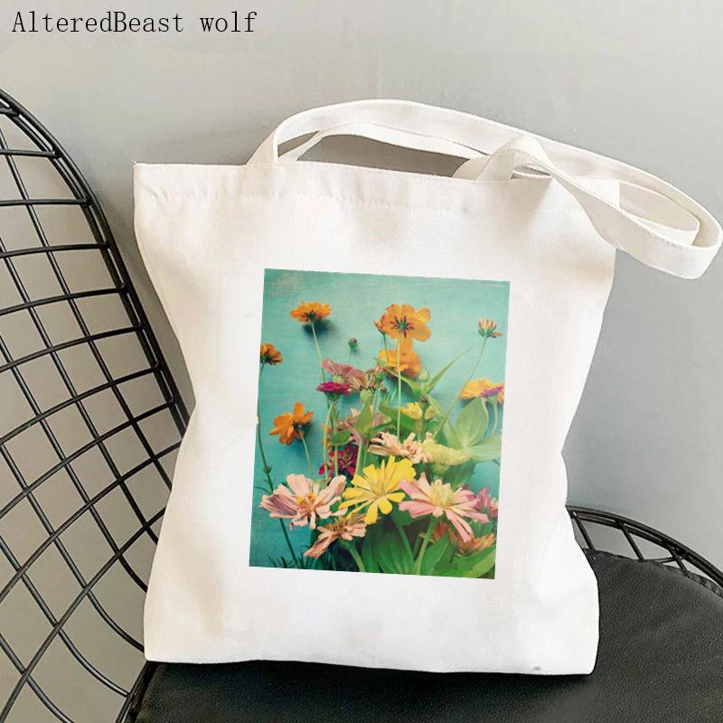 Shopper Yellow Cosmos Flowers Printed Tote Bag Women Harajuku Shopper Handbag Girl Shoulder Shopping Bag Lady Canvas Bag