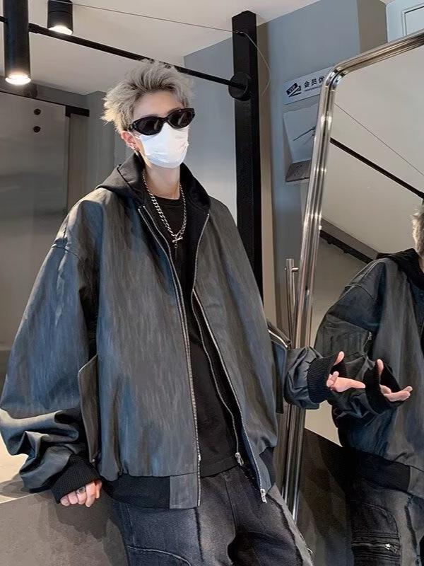 Trendy Men's Faux Two-Piece Hip-Hop Jacket - Hooded, Rebellious, and Stylish for Spring and Autumn