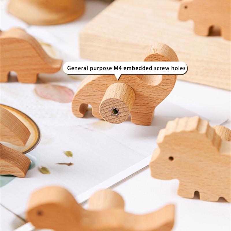 Natural Wood Cabinet Knob Lovely Dinosaur Drawer Pulls Decorative Furniture Handles for Children Room Wardrobe Knob