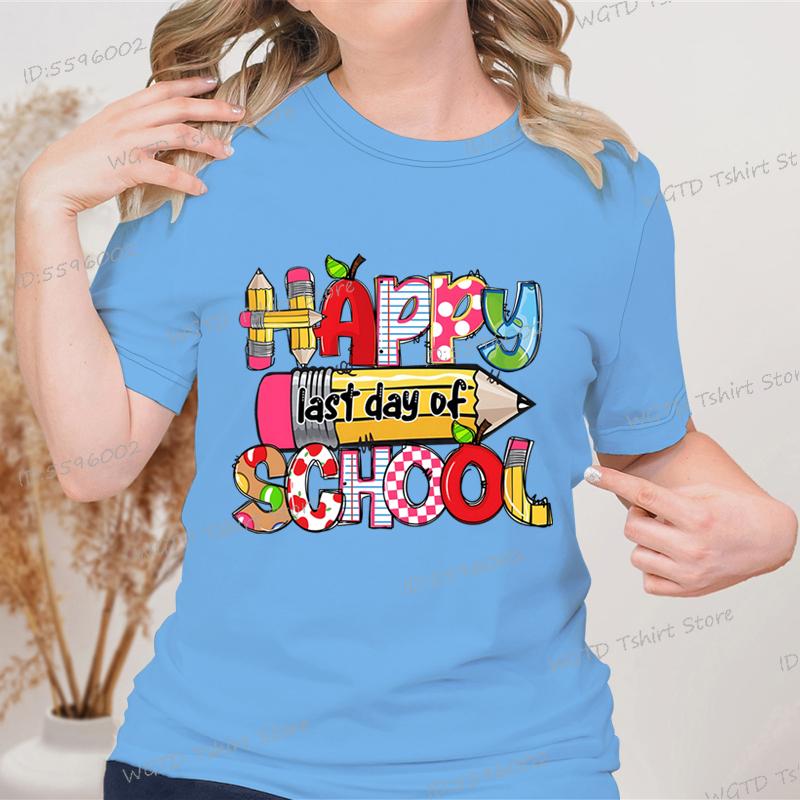 Happy Last Day of School Graphic T Shirts Women Crew Neck Short-sleeved T-shirt Tops Teacher Gift End of School Summer Top Tees