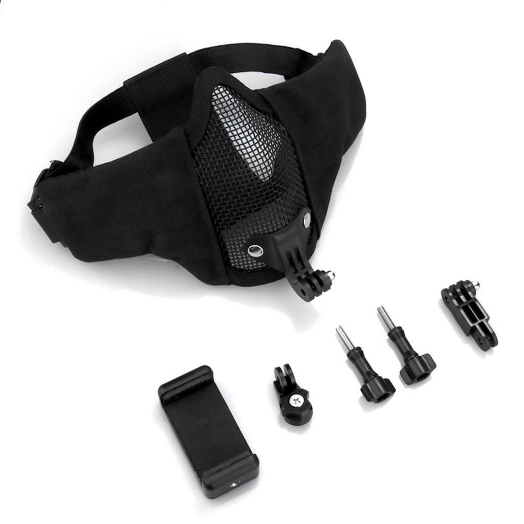 GoPro DJI Action Sports Camera Mount & Tactical Mask with Phone Holder - Half-Face Steel Wire Protective Gear