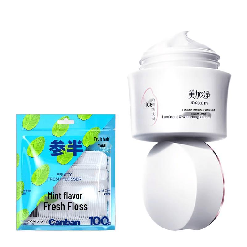 Mint Dental Floss 100-Count & Brightening Cream 50g Bundle