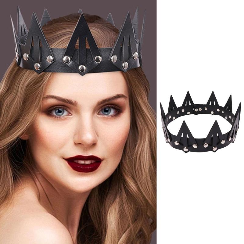 Gothic Queen Tiara Leather Spiked Crown Cosplay Costume Carnival Fancy Dress