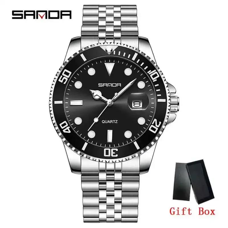 SANDA Top Brand New Business Man Quartz Watches Rotating Bezel 50M Waterproof Night Light Calendar Fashion Men's Wristwatch
