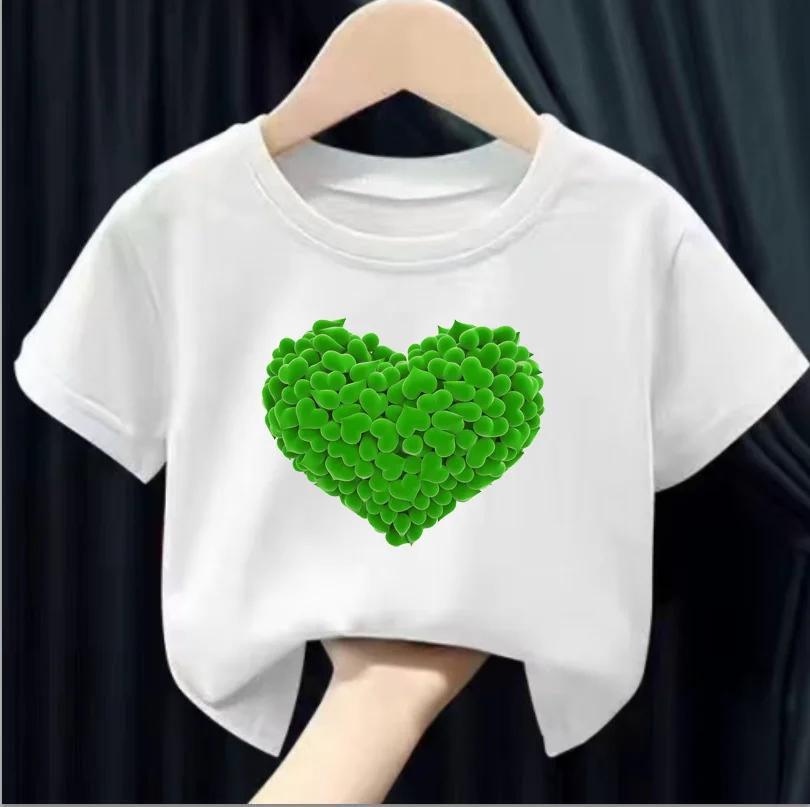 Children Short Sleeve Tops Funny Heart Shaped Design Tshirt Girls Spring Party Dresses Kid Lovely Tees Girl Clothes